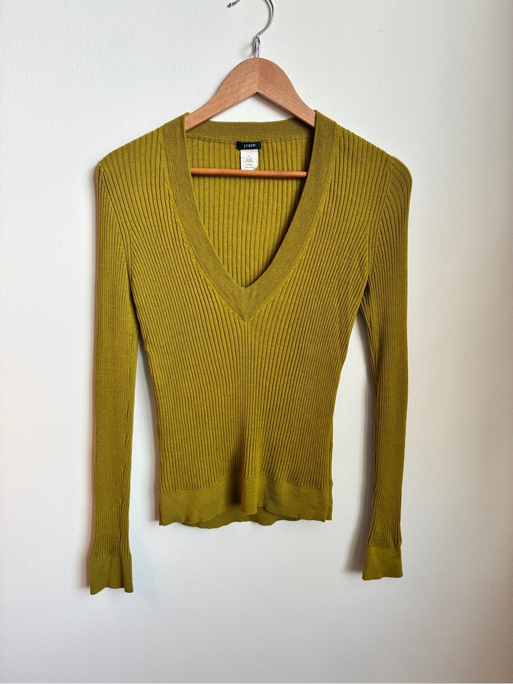 J. Crew Chartreuse Ribbed V-Neck Sweater